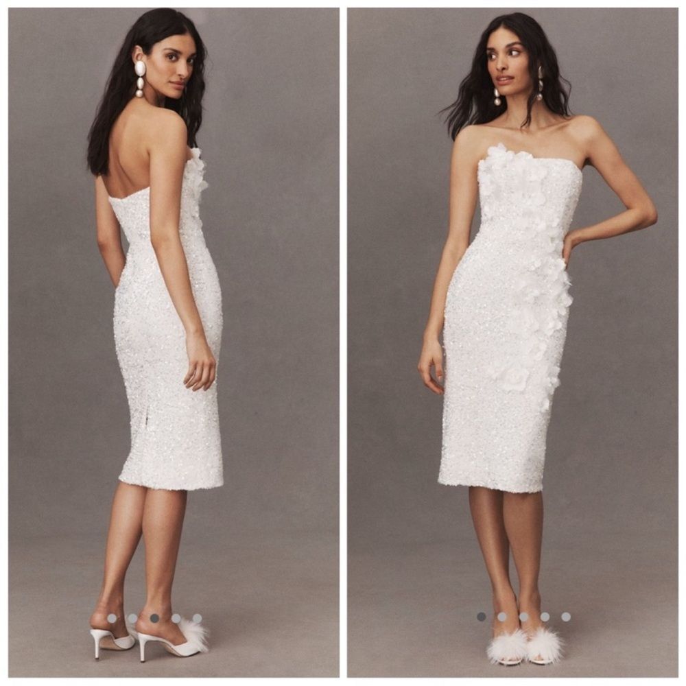 Helsi Liliana Strapless Floral Applique Stretch Sequin Midi Dress